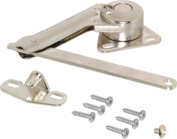 Sugatsune - 8-1/2" OAL x 7/8" Wide, 60 Lb/Inch Capacity, Adjustable Soft Down Stay - Left Side, 5mm Mounting Hole Diam, 90° Max Opening, Nickel Plated Steel & Zinc Alloy - Americas Industrial Supply