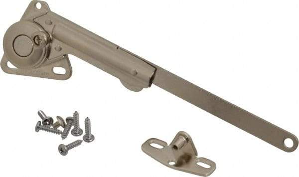 Sugatsune - 8-1/2" OAL x 7/8" Wide, 60 Lb/Inch Capacity, Adjustable Soft Down Stay - Right Side, 5mm Mounting Hole Diam, 90° Max Opening, Nickel Plated Steel & Zinc Alloy - Americas Industrial Supply