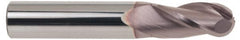 SGS - 3/4" Diam, 1-1/2" LOC, 3 Flute Solid Carbide Ball End Mill - TiCN Finish, Single End, 4" OAL, 3/4" Shank Diam, Spiral Flute - Americas Industrial Supply