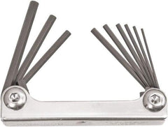 Bondhus - 9 Piece Fold-Up Ball End Hex Key Set - Hex Range 0.05 to 3/16", 4" OAL, Protanium High Torque Steel - Americas Industrial Supply