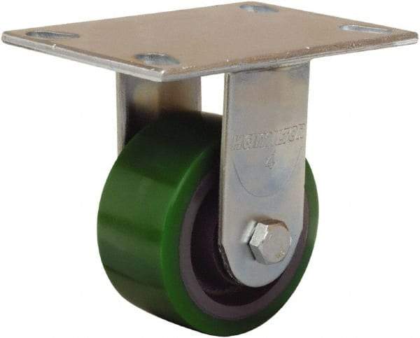 Hamilton - 4" Diam x 2" Wide x 5-5/8" OAH Top Plate Mount Rigid Caster - Polyurethane Mold onto Cast Iron Center, 750 Lb Capacity, Sealed Precision Ball Bearing, 4-1/2 x 6-1/4" Plate - Americas Industrial Supply