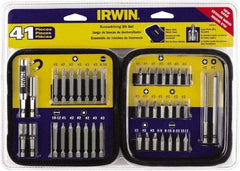 Irwin - 41 Piece, 1/4" Drive Screwdriver Bit Set - #1 to #3 Phillips, 0.05 to 1/4" Hex, 1.27 to 10mm Hex, #1 to #3 Square Recess - Americas Industrial Supply