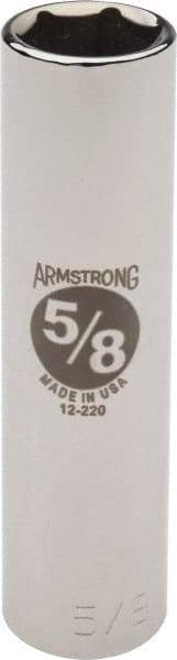 Armstrong - 5/8", 1/2" Drive, Deep Hand Socket - 6 Points, 3-13/64" OAL, Chrome Finish - Americas Industrial Supply