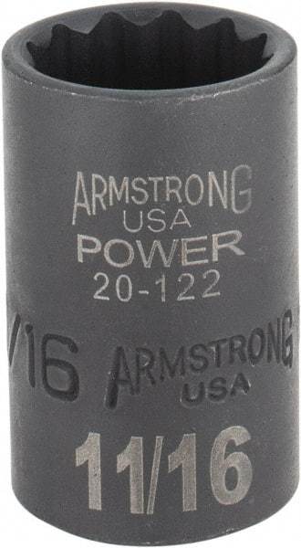 Armstrong - 11/16", 1/2" Drive, Standard Hand Socket - 12 Points, 1-29/64" OAL, Black Finish - Americas Industrial Supply