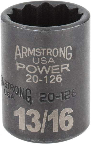 Armstrong - 13/16", 1/2" Drive, Standard Hand Socket - 12 Points, 1-29/64" OAL, Black Finish - Americas Industrial Supply