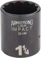 Armstrong - 1-1/4", 1/2" Drive, Standard Hand Socket - 12 Points, 1-45/64" OAL, Black Finish - Americas Industrial Supply