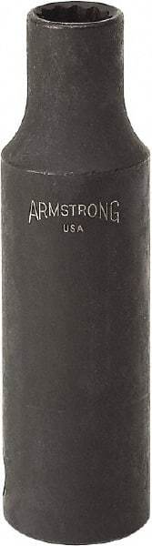 Armstrong - 9/16", 1/2" Drive, Deep Hand Socket - 12 Points, 3-13/64" OAL, Black Finish - Americas Industrial Supply