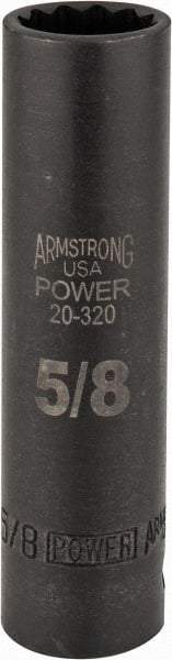 Armstrong - 5/8", 1/2" Drive, Deep Hand Socket - 12 Points, 3-13/64" OAL, Black Finish - Americas Industrial Supply