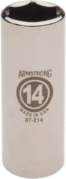 Armstrong - 1/4" Drive, Deep Hand Socket - 6 Points, 1-15/16" OAL, Chrome Finish - Americas Industrial Supply