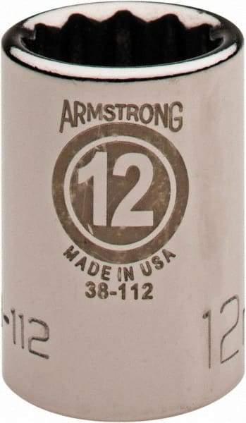 Armstrong - 3/8" Drive, Standard Hand Socket - 12 Points, 57/64" OAL, Chrome Finish - Americas Industrial Supply