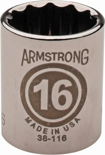 Armstrong - 3/8" Drive, Standard Hand Socket - 12 Points, 31/32" OAL, Chrome Finish - Americas Industrial Supply