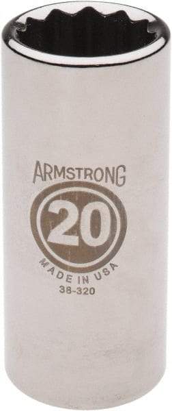 Armstrong - 3/8" Drive, Deep Hand Socket - 12 Points, 2-13/16" OAL, Chrome Finish - Americas Industrial Supply