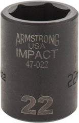 Armstrong - 1/2" Drive 22mm Standard Impact Socket - 6 Points, 1-5/8" OAL - Americas Industrial Supply