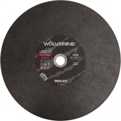Weiler - 14" 30 Grit Aluminum Oxide Cutoff Wheel - 1/8" Thick, 1" Arbor, 4,400 Max RPM, Use with Chop Saws - Americas Industrial Supply