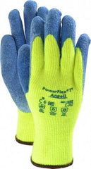 Ansell - Size L (9) Rubber Coated Thermal Terry Cold Protection Work Gloves - For General Purpose, Palm & Fingers Coated, Knit Wrist Cuff, Full Fingered, Yellow/Blue, Paired - Americas Industrial Supply