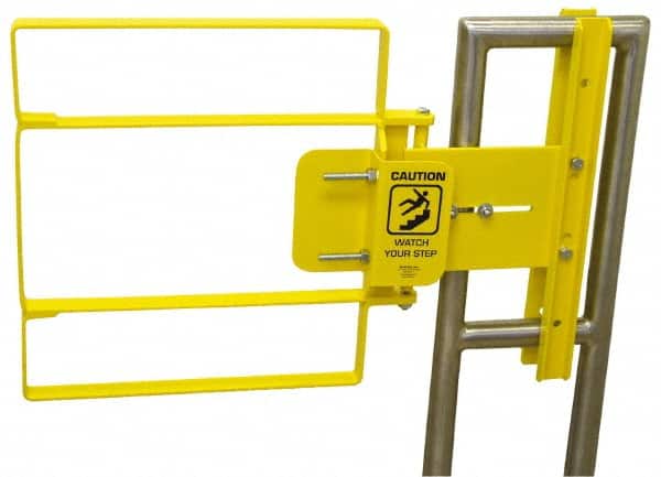 FabEnCo - Powder Coated Carbon Steel Self Closing Rail Safety Gate - Fits 28 to 30-1/2" Clear Opening, 30-1/2" Wide x 22" Door Height, 44 Lb, Yellow - Americas Industrial Supply