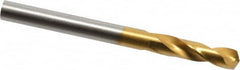Guhring - #5 130° Parabolic Flute Cobalt Screw Machine Drill Bit - TiN Finish, Right Hand Cut, 26mm Flute Length, 62mm OAL, Standard Point, Straight Shank - Americas Industrial Supply