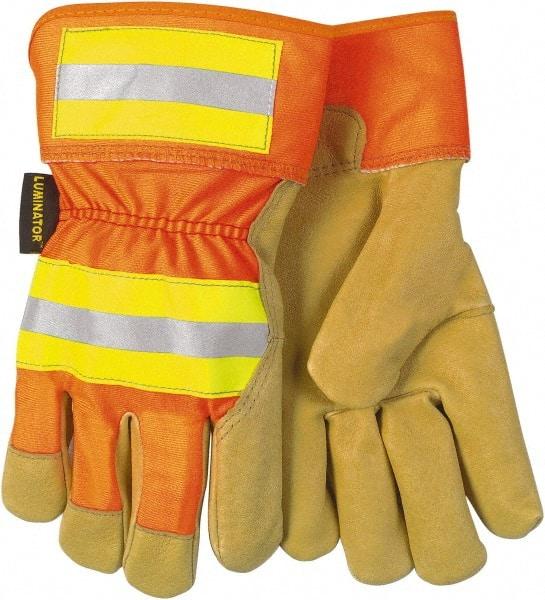 MCR Safety - Size XL Pigskin General Protection Work Gloves - For General Purpose, Uncoated, Safety Cuff, Tan/Hi-Vis Orange, Paired - Americas Industrial Supply