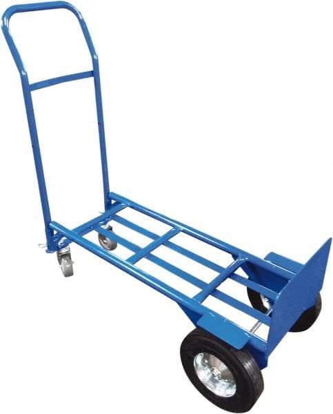 PRO-SOURCE - 1,000 Lb Capacity 51" OAH Convertible Hand Truck - 8 x 14" Base Plate, Swept Back Handle, Steel, Semi-Pneumatic Wheels - Americas Industrial Supply