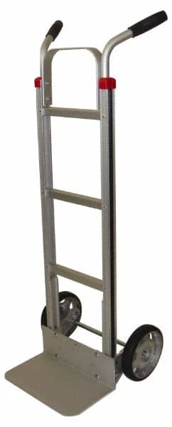 PRO-SOURCE - 600 Lb Capacity 49" OAH Welded Hand Truck - 7-1/2 x 14" Base Plate, High Back Dual Handle, Aluminum, Solid Rubber Wheels - Americas Industrial Supply