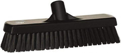 Vikan - 1.7" Bristle Length, Polyester Scrub Brush - 11-1/4" Long x 3" Wide Head, 12" OAL, European Threaded Handle, Black, Polypropylene Block - Americas Industrial Supply