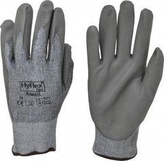 Ansell - Size L (9), ANSI Cut Lvl 2, Abrasion Lvl 6, Polyurethane Coated Cut Resistant Gloves - 10.5" Long, Palm & Fingers Coated, Dyneema/Lycra Lining, Knit Wrist, Gray/Gray, Paired - Americas Industrial Supply