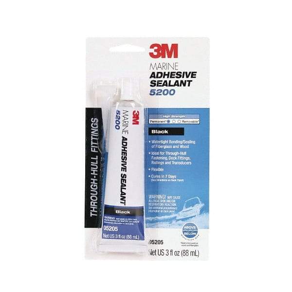 3M - 3 oz Tube Black Polyurethane Marine Adhesive Sealant - 190°F Max Operating Temp, 48 hr Tack Free Dry Time - Americas Industrial Supply