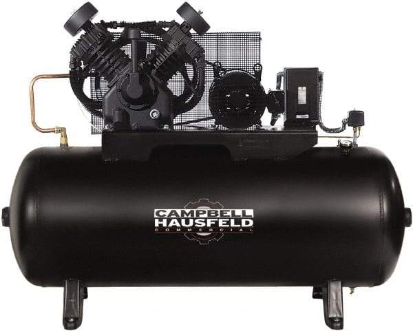 Campbell Hausfeld - 5 hp, 80 Gal Stationary Electric Horizontal Screw Air Compressor - Single Phase, 175 Max psi, 16.6 CFM, 230 Volt - Americas Industrial Supply