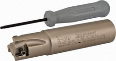 Iscar - 3/4" Cut Diam, 0.315" Max Depth of Cut, 3/4" Shank Diam, 3.38" OAL, Indexable Square Shoulder Helical End Mill - T490 LN.T 0804 Inserts, Weldon Shank, 90° Lead Angle, Series Helitang - Americas Industrial Supply