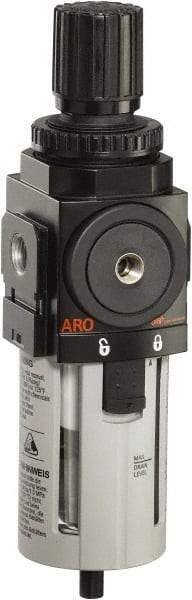 ARO/Ingersoll-Rand - 1/2" NPT Port Standard 1 Piece Filter/Regulator FRL Unit - Polycarbonate Bowl, 172 SCFM, 150 Max psi, 9.961" High x 2.756" Long, Manual Drain - Americas Industrial Supply
