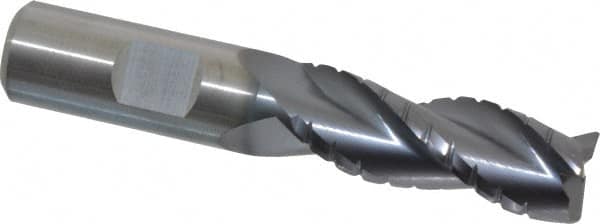 Kennametal - 5/8" Diam, Coarse Pitch, 1-5/8" LOC, 3 Flute Solid Carbide 0.03" Corner Radius Roughing End Mill - AlTiN Finish, 3-1/2" OAL, 5/8" Shank Diam, Centercutting, 30° Helix - Americas Industrial Supply