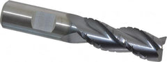 Kennametal - 5/8" Diam, Coarse Pitch, 1-5/8" LOC, 3 Flute Solid Carbide 0.03" Corner Radius Roughing End Mill - AlTiN Finish, 3-1/2" OAL, 5/8" Shank Diam, Centercutting, 30° Helix - Americas Industrial Supply