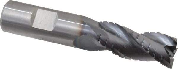 Kennametal - 3/4" Diam, Coarse Pitch, 1-5/8" LOC, 3 Flute Solid Carbide 0.03" Corner Radius Roughing End Mill - AlTiN Finish, 4" OAL, 3/4" Shank Diam, Centercutting, 30° Helix - Americas Industrial Supply