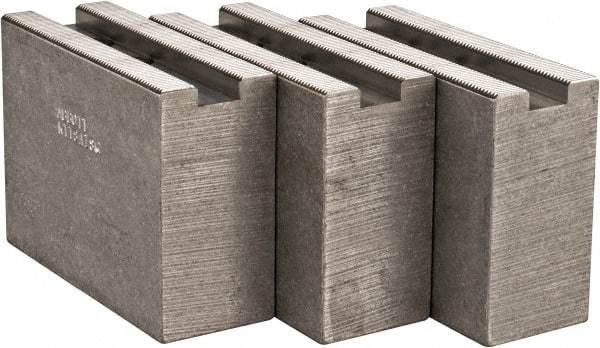 Abbott Workholding Products - 1.5mm x 60° Serrated Attachment, Square Soft Lathe Chuck Jaw - 3 Jaws, Aluminum, 63/64" Btw Mount Hole Ctrs, 4" Long x 1-1/2" Wide x 3" High, 0.5512" Groove, 0.4724" & 12mm Fastener - Americas Industrial Supply
