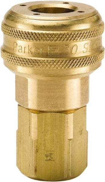 Parker - 1/4-18 Female NPTF Industrial Pneumatic Hose Coupler - Brass, 3/8" Body Diam - Americas Industrial Supply