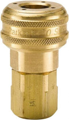 Parker - 3/8-18 Female NPTF Industrial Pneumatic Hose Coupler - Brass, 1/4" Body Diam - Americas Industrial Supply