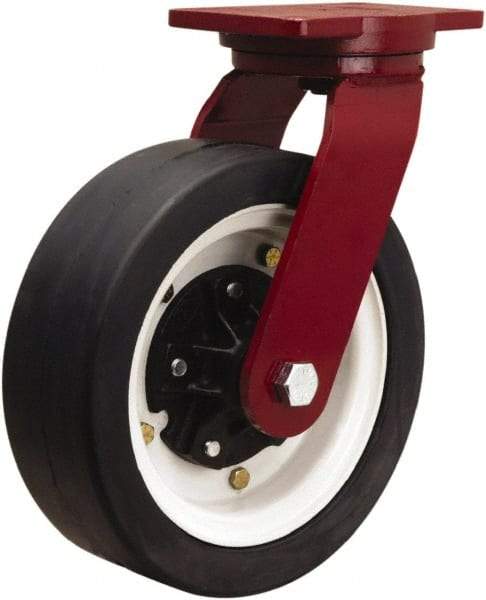 Hamilton - 12" Diam x 4" Wide, Rubber Swivel Caster - 1,200 Lb Capacity, Top Plate Mount, 6-1/8" x 7-1/2" Plate, Tapered Roller Bearing - Americas Industrial Supply