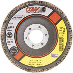 Camel Grinding Wheels - 80 Grit, 4-1/2" Disc Diam, 7/8" Center Hole, Type 29 Zirconia Alumina Flap Disc - 13,300 Max RPM, Poly Cotton Backing, Arbor Attaching System, Coated - Americas Industrial Supply