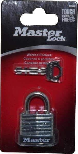 Master Lock - 1/2" Shackle Clearance, Keyed Different Warded Cylinder Padlock - 3/16" Shackle Diam, Steel - Americas Industrial Supply
