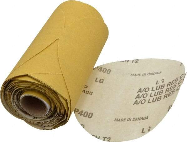 Norton - 5" Diam, 400 Grit Aluminum Oxide Adhesive PSA Disc - Super Fine Grade, Gold, C Weighted Backing, Flexible - Americas Industrial Supply