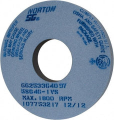 Norton - 14" Diam x 5" Hole x 1-1/2" Thick, I Hardness, 46 Grit Surface Grinding Wheel - Ceramic, Type 1, Coarse Grade, 1,800 Max RPM, Vitrified Bond, No Recess - Americas Industrial Supply