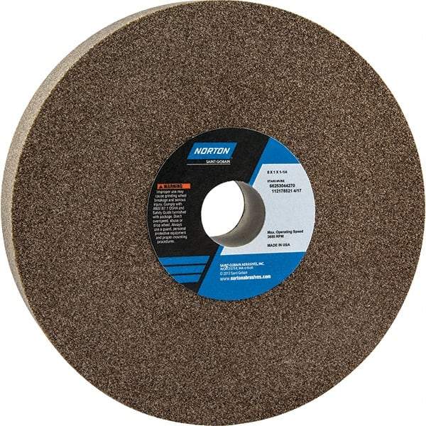 Norton - 8" Diam x 1-1/4" Hole x 1" Thick, M Hardness, 60 Grit Surface Grinding Wheel - Aluminum Oxide, Type 1, Medium Grade, 3,600 Max RPM - Americas Industrial Supply