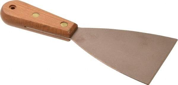 Ampco - 3-1/2" Wide Nickel Copper Putty Knife - Stiff, Wood Handle, 8-1/2" OAL - Americas Industrial Supply
