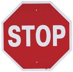 NMC - "Stop", 24" Wide x 24" High, Aluminum Stop & Yield Signs - 0.063" Thick, White on Red, Octagon, Post Mount - Americas Industrial Supply