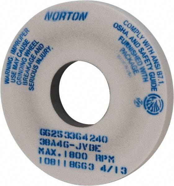 Norton - 14" Diam x 5" Hole x 1-1/2" Thick, J Hardness, 46 Grit Surface Grinding Wheel - Aluminum Oxide, Type 1, Coarse Grade, 1,800 Max RPM, Vitrified Bond, No Recess - Americas Industrial Supply