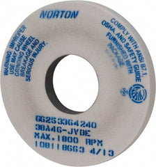 Norton - 14" Diam x 5" Hole x 1-1/2" Thick, J Hardness, 46 Grit Surface Grinding Wheel - Aluminum Oxide, Type 1, Coarse Grade, 1,800 Max RPM, Vitrified Bond, No Recess - Americas Industrial Supply