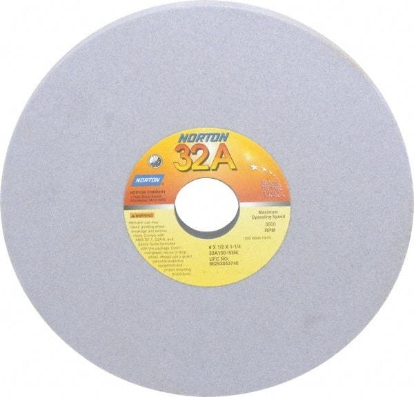 Norton - 8" Diam x 1-1/4" Hole x 1/2" Thick, I Hardness, 100 Grit Surface Grinding Wheel - Aluminum Oxide, Type 1, Fine Grade, 3,600 Max RPM, Vitrified Bond, No Recess - Americas Industrial Supply