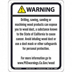 NMC - "WARNING DRILLING, SAWING, SANDING OR MACHINING WOOD PRODUCTS CAN EXPOSE YOU TO WOOD DUST\x85", 8-1/2" Long x 11" Wide, Rigid Plastic Safety Sign - Rectangle, 0.05" Thick, Use for Hazardous Materials - Americas Industrial Supply