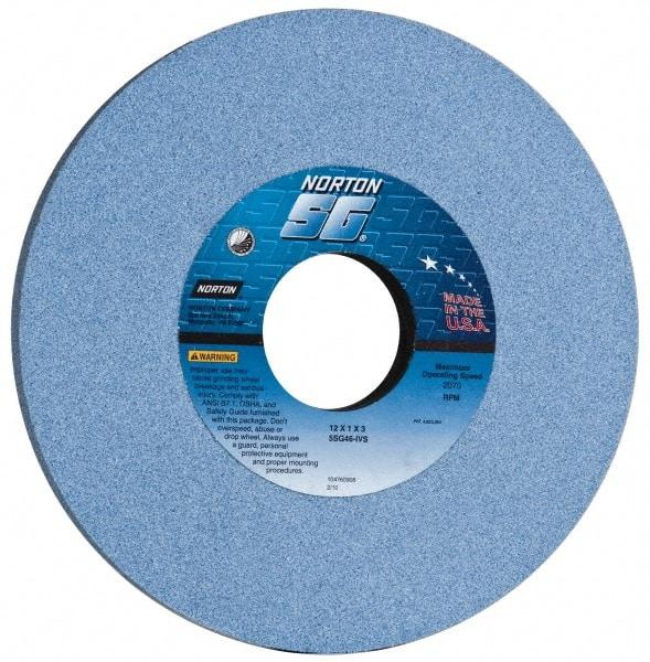 Norton - 12" Diam x 3" Hole x 1" Thick, I Hardness, 46 Grit Surface Grinding Wheel - Ceramic, Type 1, Coarse Grade, 2,070 Max RPM, Vitrified Bond, No Recess - Americas Industrial Supply