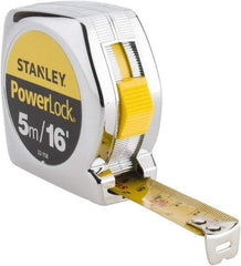 Stanley - 16' x 3/4" Yellow Blade Tape Measure - 1/32 & 1/16" & 1mm Graduation, Inch/Metric Graduation Style, Silver Case - Americas Industrial Supply